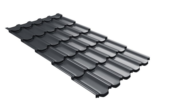 Металлочерепица квинта плюс с 3D резом 0,5 Satin RAL 7024 мокрый асфальт купить в Оренбурге